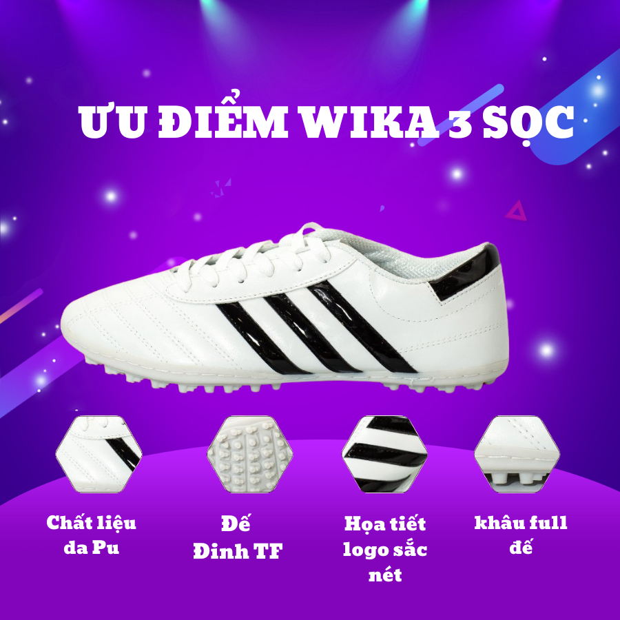 Giày Đá Bóng Wika 3 Sọc Chính Hãng, Giày Bóng Đá CT3 Nam Nữ ,đinh TF Tăng Khả Năng Bám Sân.