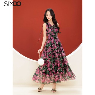 Đầm maxi voan hoa sát nách SIXDO