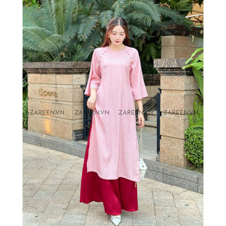 Zareen | bộ áo dài lụa tằm cổ tròn đính nút đan thanh zareen adi03