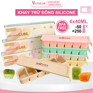 Khay Trữ Đông Silicone Cube Bechoice 6 Ngăn 40ml Có Nắp Cho Bé Ăn Dặm YÊUBÉVN