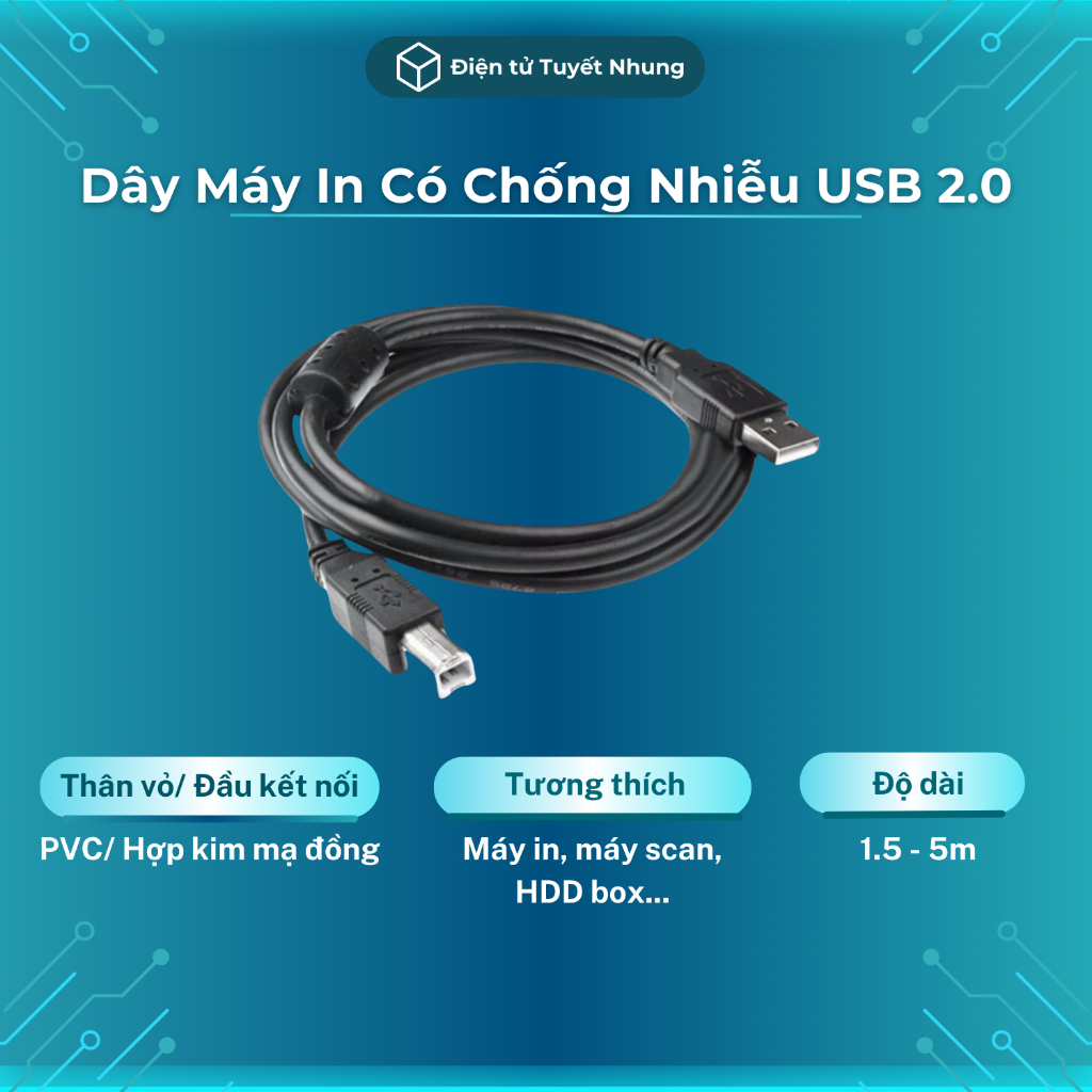 Dây Máy In USB 2.0 Có Chống Nhiễu - Cáp Máy In Nhiều Kích Cỡ, Dây Cáp Máy In BH Lỗi 1-1 7 Ngày
