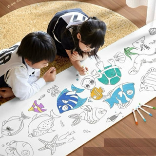 (LOẠI 3M) Tranh cuộn tô màu dán tường cho bé, Cuộn tranh tô màu cắt dán 3m có keo chuyên dụng dán tường không bong tróc