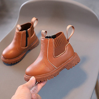 Boot da trơn cổ trơn 2 màu cho bé