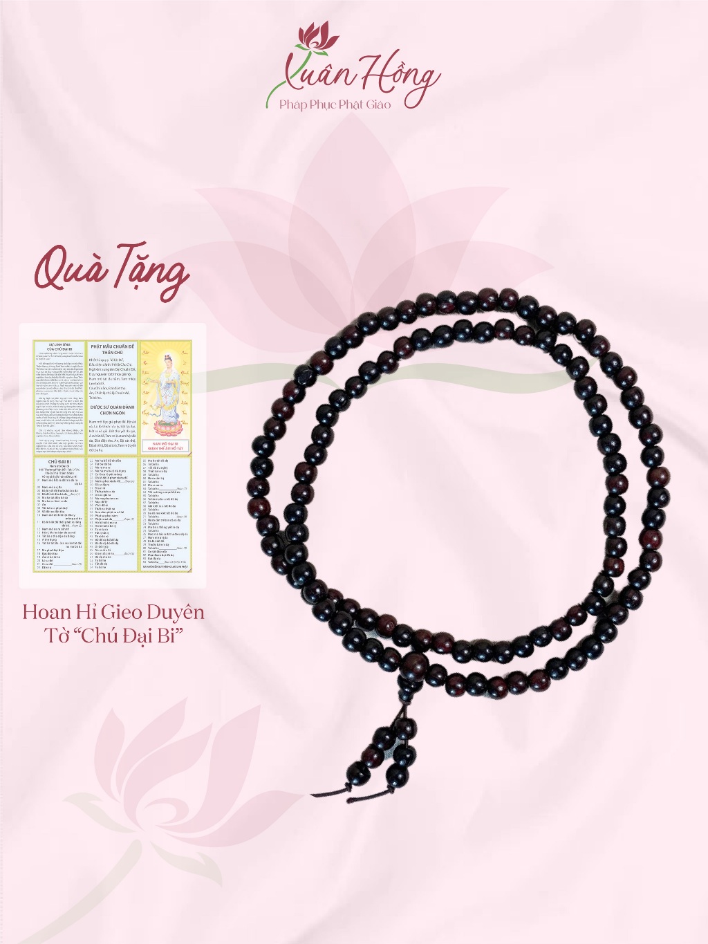 Vòng Tay Gỗ Trắc Chuỗi 108 Hạt 6 Ly Màu Đen Đeo Tay hoặc Tụng Kinh- Pháp Phục Xuân Hồng