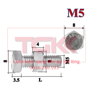 Bulong kèm đai ốc inox 304 m5