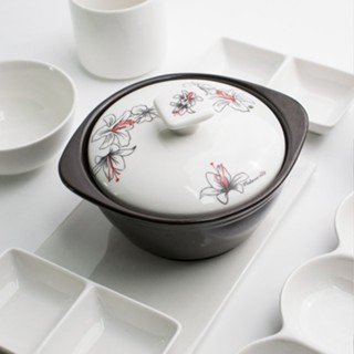 Nồi đất kho thịt nắp sứ trắng hoa văn Hàn Quốc- CS002/ CS003/ CS004/ CS005/ CS006