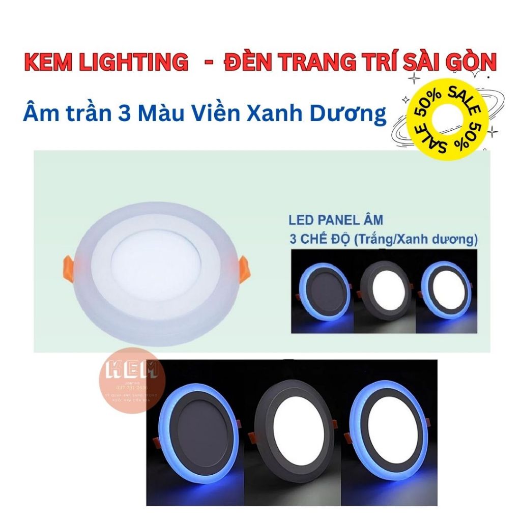Đèn Led Panel Âm Trần 3 chế độ màu : Trắng + xanh dương. Lắp Đặt ban công, nhà ở, văn Phòng, quán ca