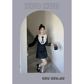 [HUOHUO] Váy tiểu thư dài tay kẻ cổ búp bê_QCCC [V260YZ]