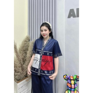Đồ bộ nữ ANH MỸ pijama chất liệu lụa xước ánh kim thiết kế 5D cao cấp tay ngắn quần dài cổ chữ Y SP0016 official.anhm