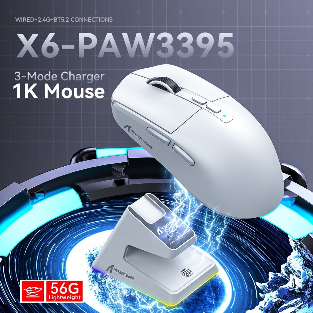 [BH 6t] Chuột Bluetooth Không Dây Chip PAW3395 Attack Shark X6 Dock Sạc RGB Không Dây Siêu Nhẹ | BigBuy360 - bigbuy360.vn