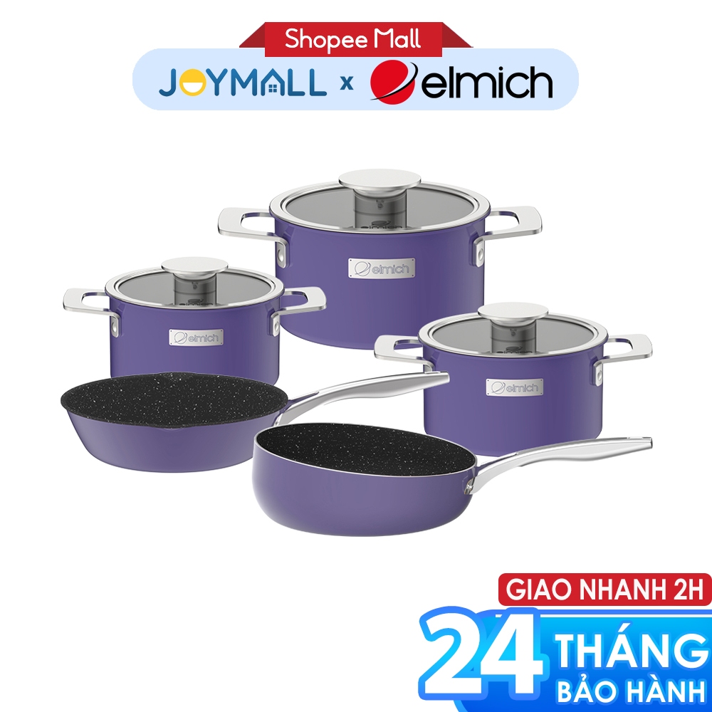 Bộ nồi Inox liền khối Elmich Hera EL-8199, EL-8198, EL-9196 16,18,22cm, chảo inox 20, 24, 26cm, Hàng chính hãng-JoyMall