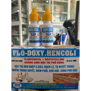 Flo doxy hencoli hdh. dung dịch uống. hen khec, khò khè, viêm phổi, sưng đầu, tụ huyết trùng... gà đá, chiến kê