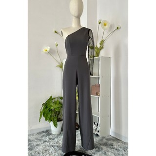 femei - Jumpsuit dài lệch vai kiểu thái màu xám sang trọng