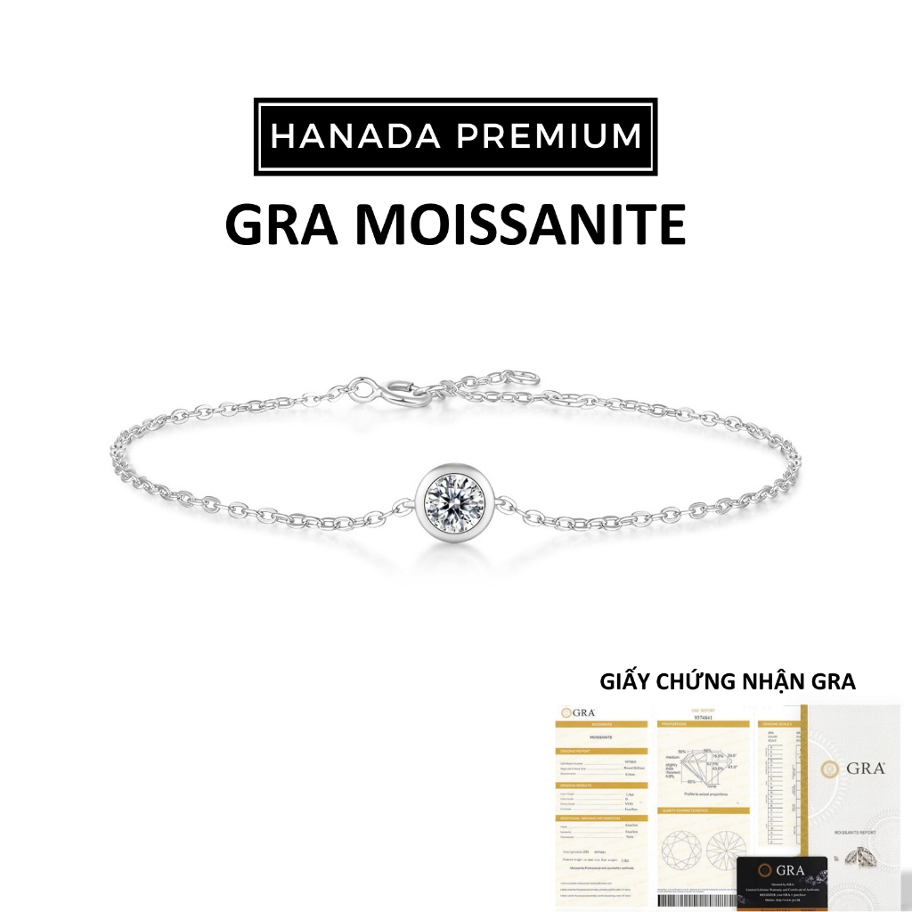 Lắc Tay HANADA Kim Cương Moissanite Round 5MM Bạc 925 Phủ Bạch Kim Không Đen Không Mờ