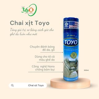 Chai xịt Toyo đánh bóng ghế da ô tô trở lại như mới, công nghệ nano chống bám bụi, chai xịt 500ml rẻ mà chất