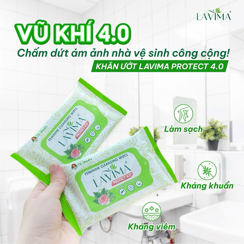 Lavima Khăn ướt vệ sinh vùng kín LAVIMA Protect 4.0 gói 10 miếng