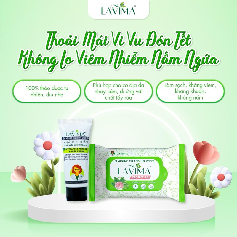 Lavima Khăn ướt vệ sinh vùng kín LAVIMA Protect 4.0 gói 10 miếng
