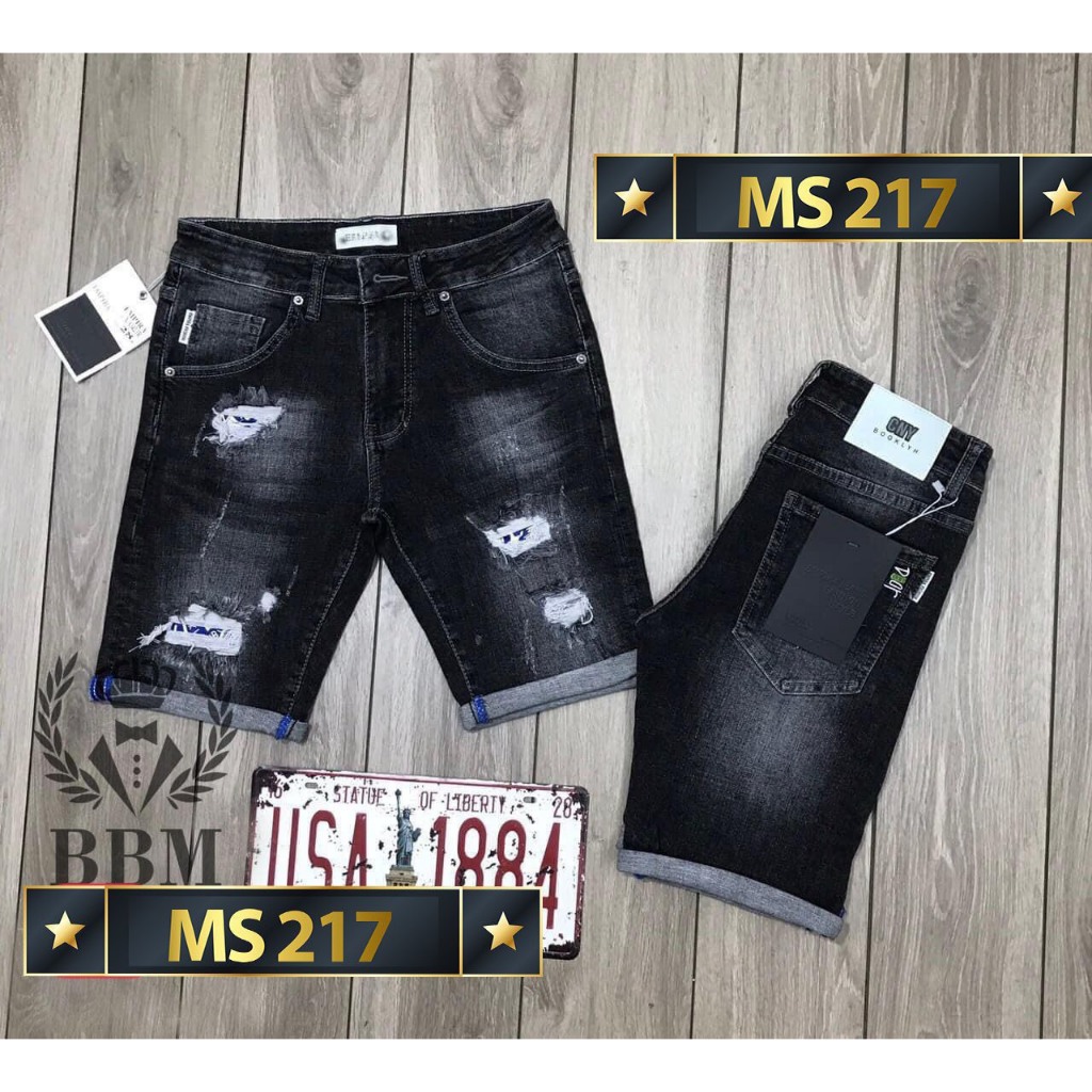 Quần short jean nam xước chất bò - quần short demin lửng nam co giãn thời trang cao cấp Pn_shop90 ms230