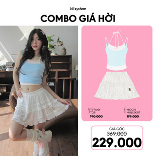  Mua 1 Áo Tiffany xanh phối trắng + 1 Chân váy Mochi Trắng Kill System