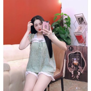 Set đồ ngủ đùi mặc nhà quần phối bèo xinh xắn, dễ thương