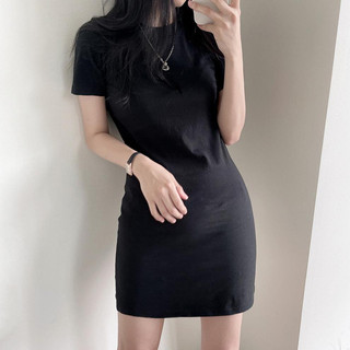 Đầm body cổ tròn basic dáng ngắn gợi cảm