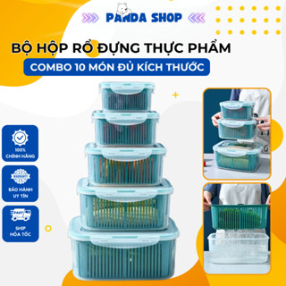 Bộ 5 Hộp Nhựa Bảo Quản Thực Phẩm Để Tủ Lạnh Có Nắp Đậy Kèm Rổ, Bộ 5 Hộp Nhựa Đựng Thực Phẩm