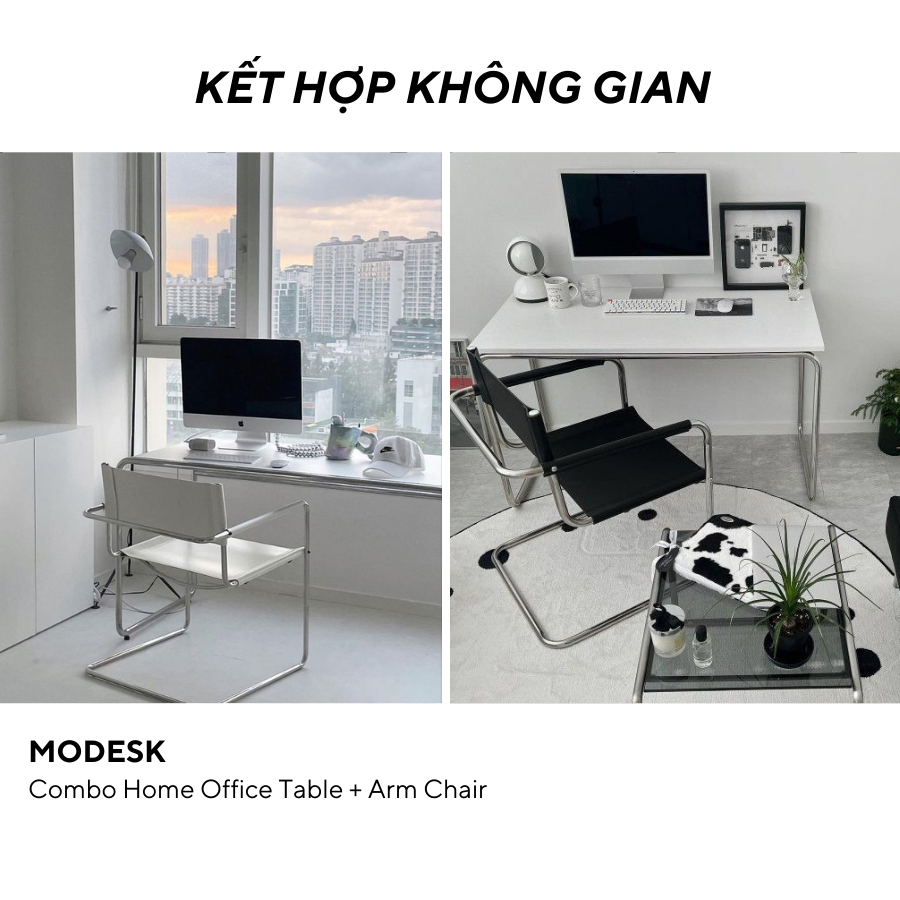 Ghế Studio MODESK Home Ofice Arm Chair Black and White Khung Inox 304 Da Simili D500xR500xC800mm