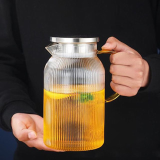 Bình thủy tinh trụ sọc 1,5L, Bình đựng nước thủy tinh cao cấp chịu nhiệt, thủy tinh borosilicate