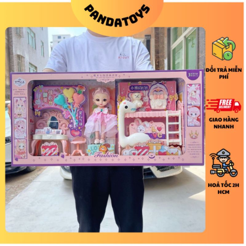 Bộ đồ chơi ngôi nhà búp bê Barbie có bàn trang điểm cỡ lớn,Búp bê chở xe bán kem xinh đẹp cho bé gái, quà tặng bé gái