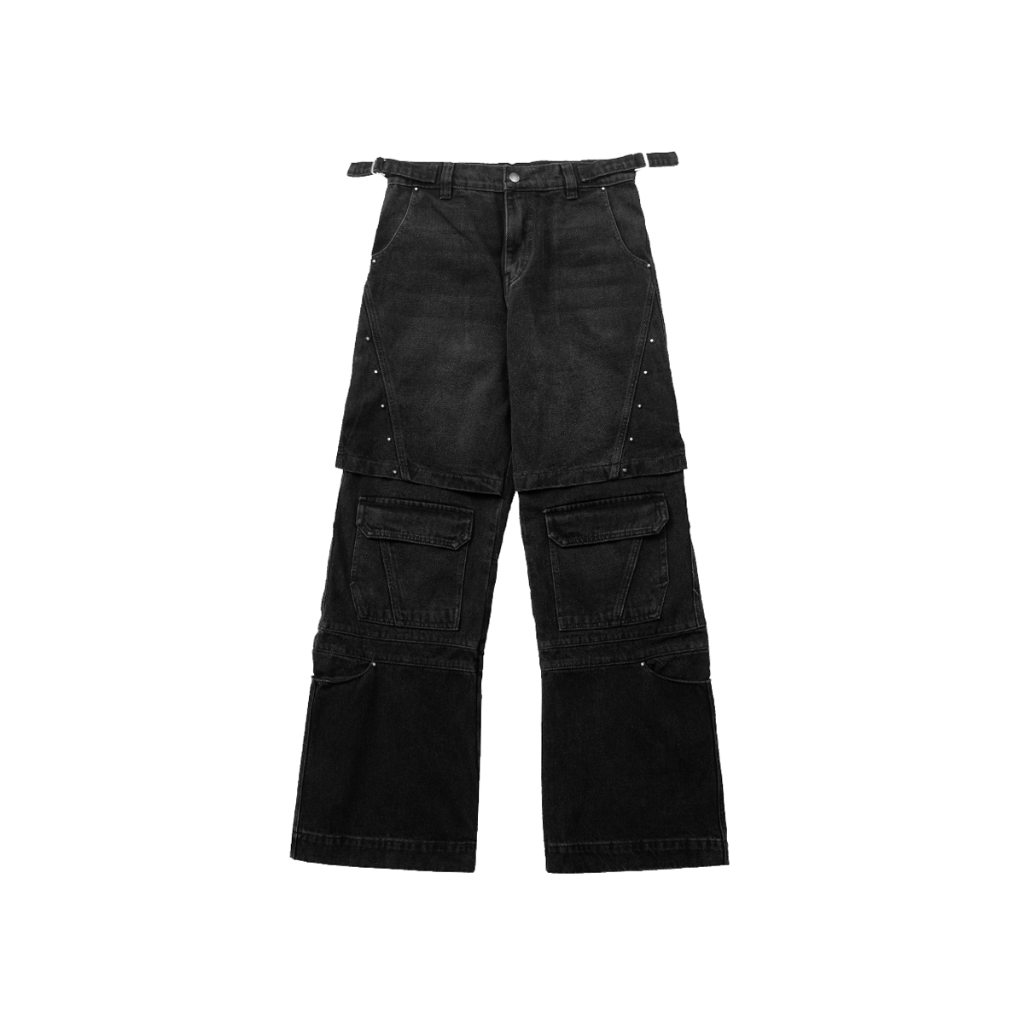 BLACK CARGO WIDE LEG JEANS - VEINDALS