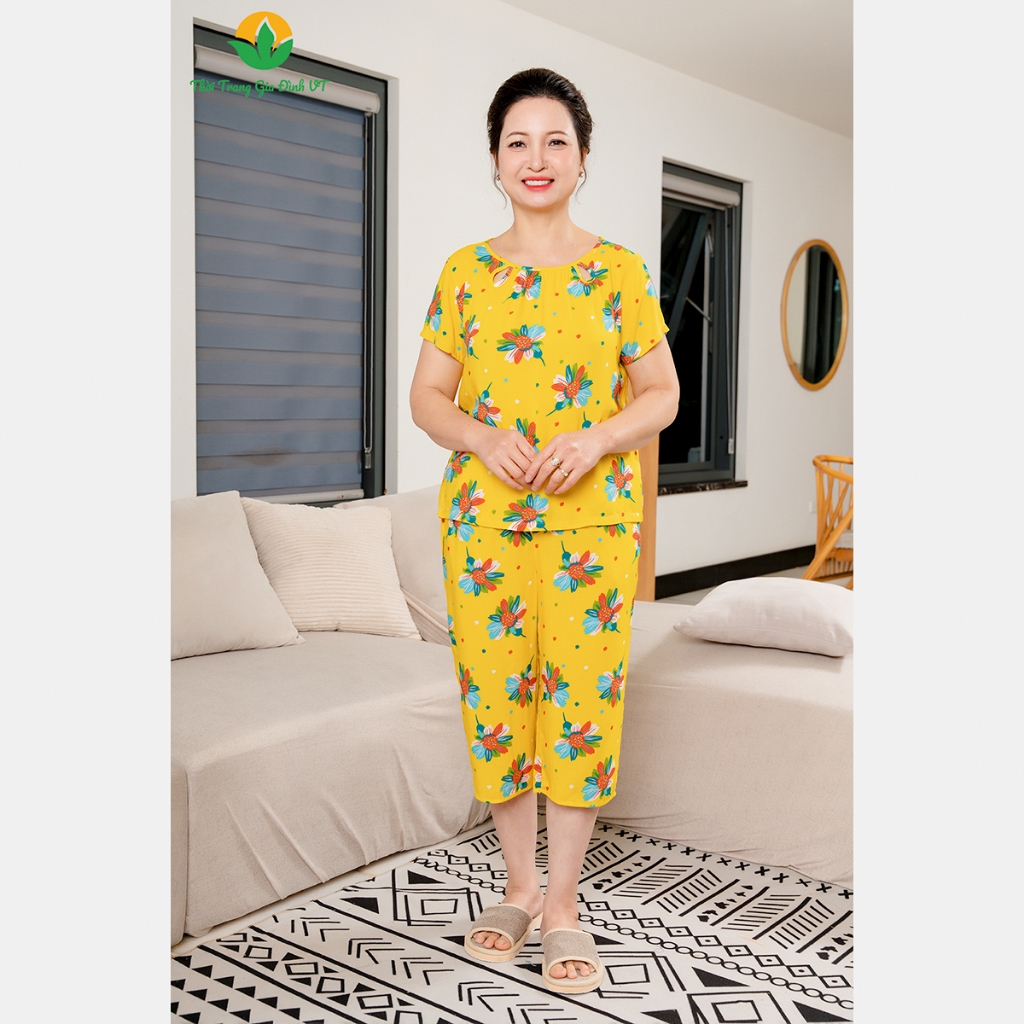 Bộ mặc nhà trung niên hè Việt Thắng, quần lửng, áo cộc tay, chất Lanh - B06.2427