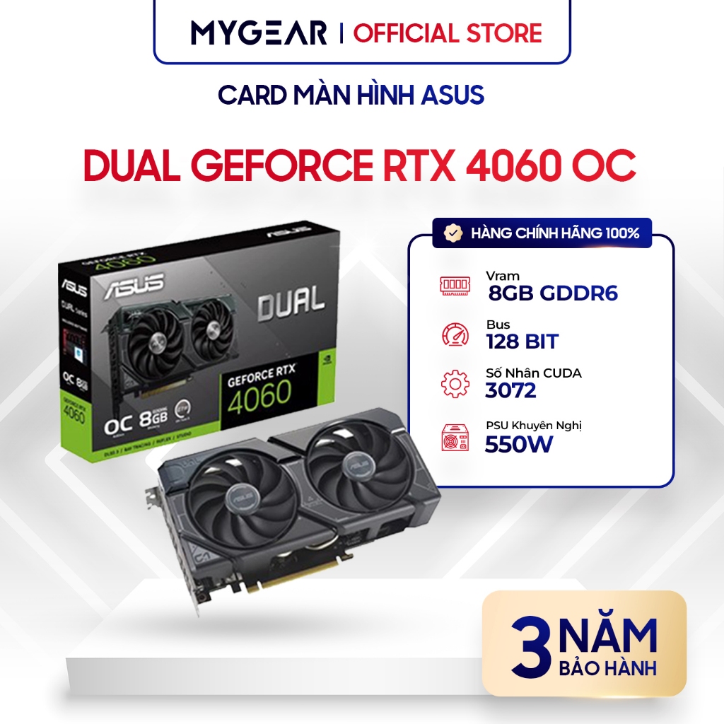 Card màn hình VGA Asus Dual GeForce RTX 4060 OC Edition 8GB GDDR6 - Bảo hành chính hãng 36 tháng | BigBuy360 - bigbuy360.vn