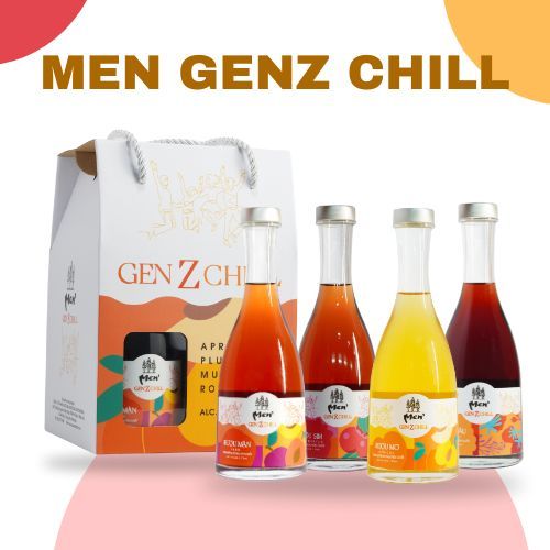 [MỚI] Rượu Hoa Quả Men GenZ Chill 4 Chai Mận, Mơ, Sim, Dâu | Chính Hãng 15% Chai 375ml