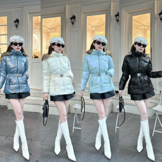 Áo Khoác Phao Bóng Lì  Dáng Lỡ Mũ Lông Đai Eo Ấm Áp Mềm Mại Thời Trang Quảng Châu Cao Cấp AP20