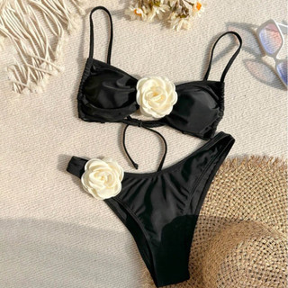 Bikini 2 Mảnh Quay Ngực Hoa Hồng 3D Sexy
