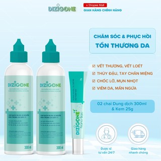 [Bộ 3] Dung dịch kháng khuẩn DIZIGONE (2 chai x 300ml) & Kem DIZIGONE Nano Bạc 25g: Lành thương nhanh, ngăn ngừa sẹo