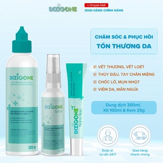 [Bộ 3] Dung dịch kháng khuẩn DIZIGONE 300ml & Xịt kháng khuẩn DIZIGONE 100ml & Kem DIZIGONE Nano Bạc 25g