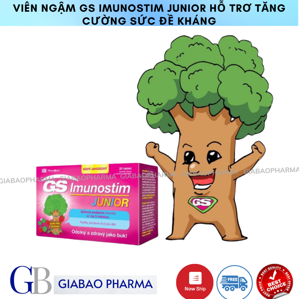 Viên ngậm GS Imunostim Junior hỗ trơ tăng cường sức đề kháng, nâng cao hệ miễn dịch nhập khẩu Séc chính hãng (Hộp/ 20 vi