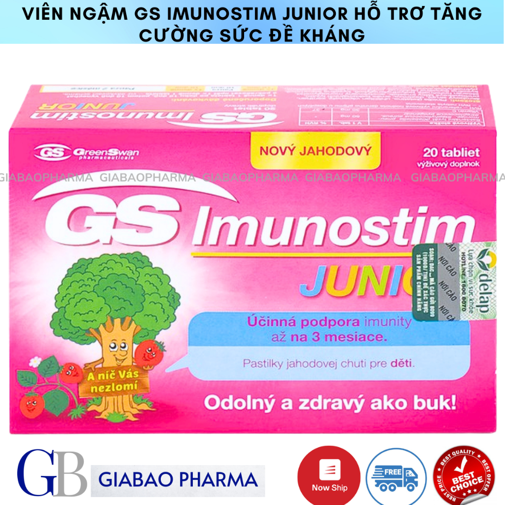 Viên ngậm GS Imunostim Junior hỗ trơ tăng cường sức đề kháng, nâng cao hệ miễn dịch nhập khẩu Séc chính hãng (Hộp/ 20 vi