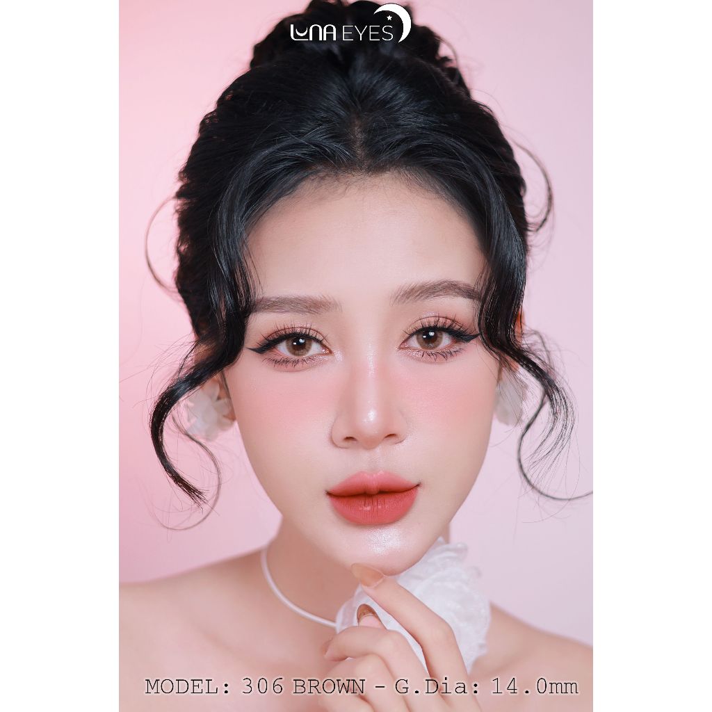 [1 year] Kính áp tròng LUNA EYES mã 306 màu BROWN - Lens size nhỏ