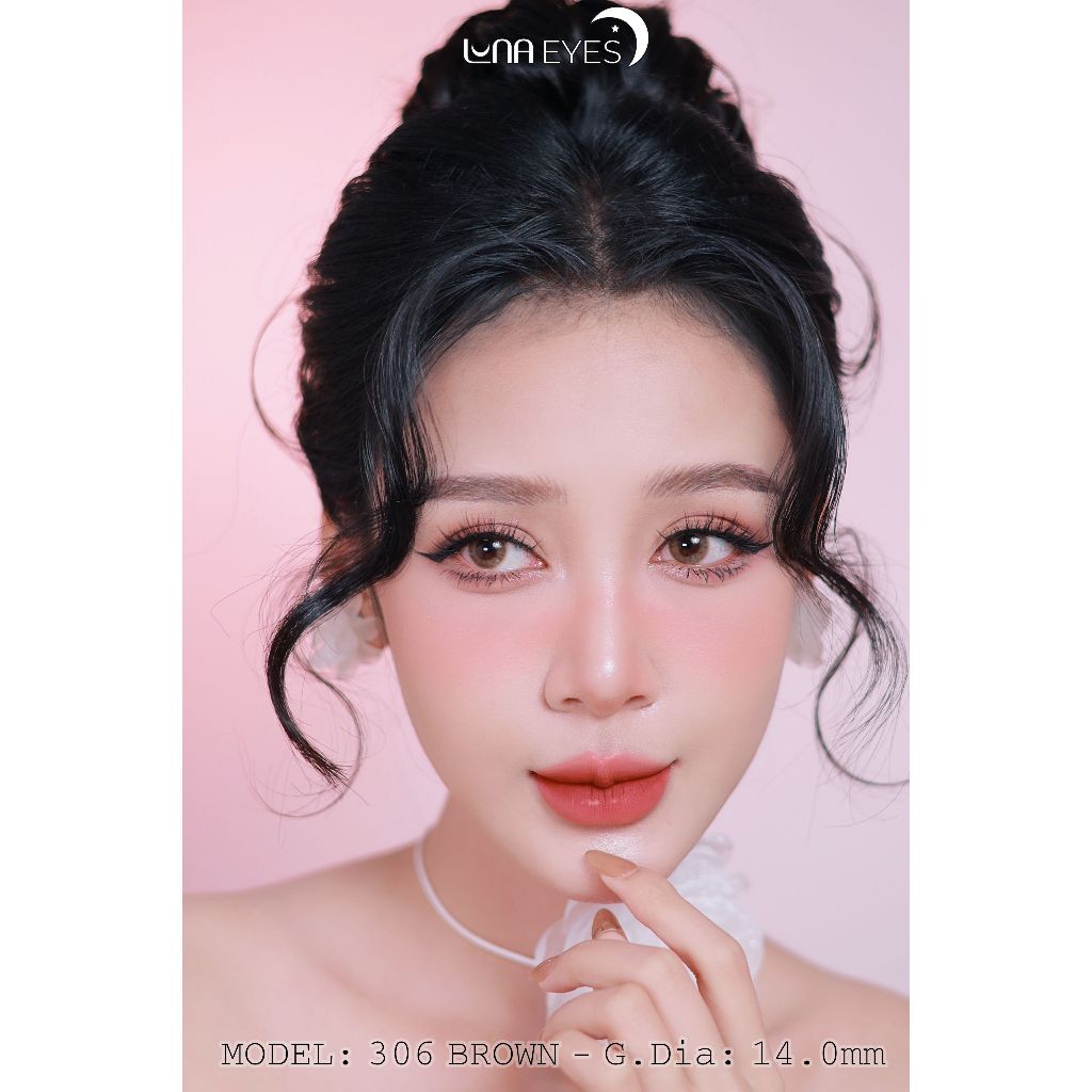 [1 year] Kính áp tròng LUNA EYES mã 306 màu BROWN - Lens size nhỏ