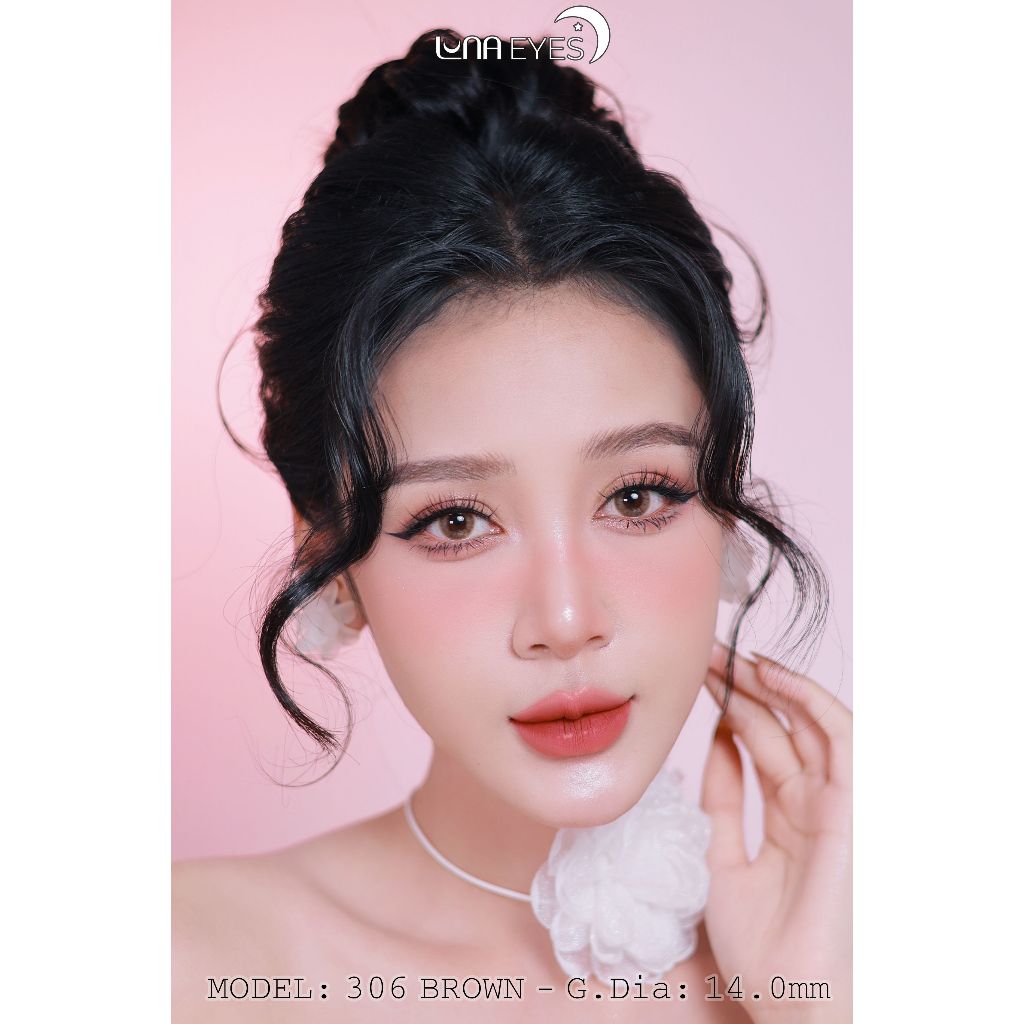 [1 year] Kính áp tròng LUNA EYES mã 306 màu BROWN - Lens size nhỏ