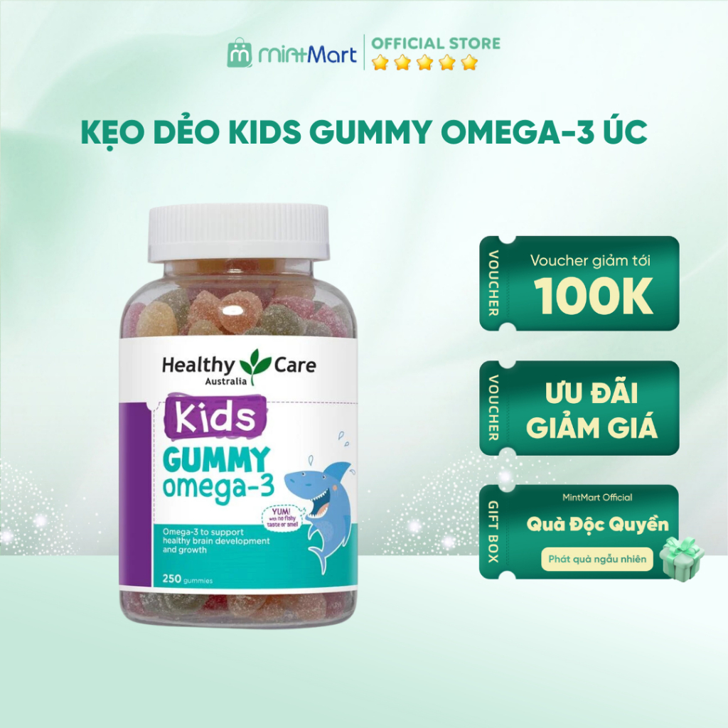 [Chính hãng] Kẹo dẻo Kids Gummy Omega-3 Healthy Care 250 viên hỗ trợ phát triển trí não, tăng cường thị lực