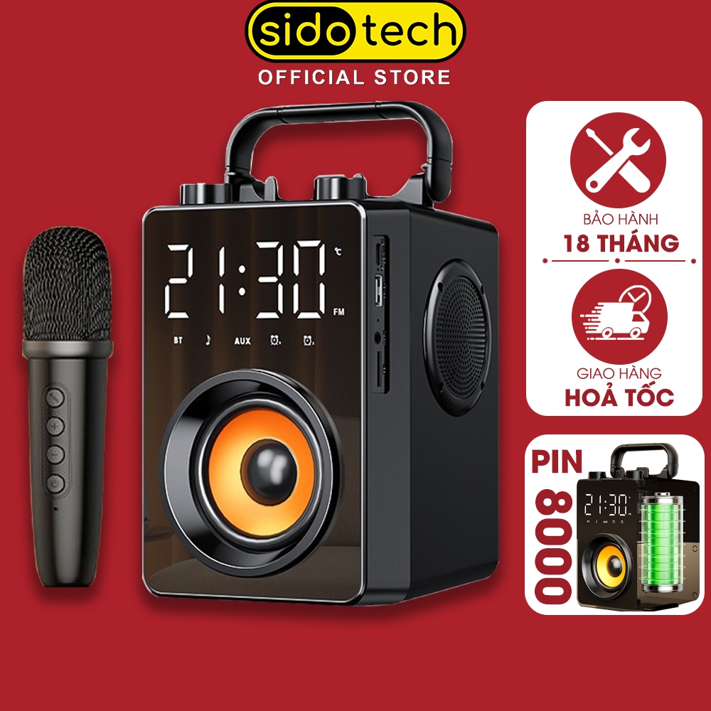 Loa bluetooth karaoke có mic SIDOTECH H5 cao cấp mini bass mạnh âm thanh HIFI studio 3D công suất lớn thay đổi giọng nói