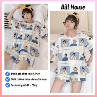 Đồ bộ nữ mặc nhà dễ thương hoạt hình bigsize hình caro xanh