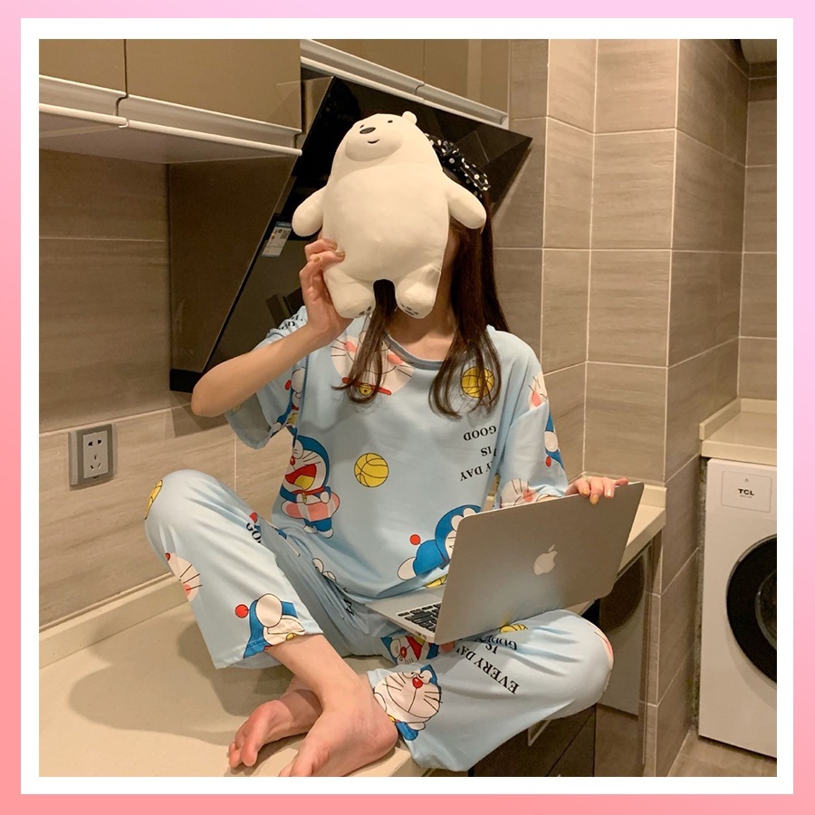 Bộ ngủ hoạt hình doremon tay cộc chất cotton cực mềm mịn mát