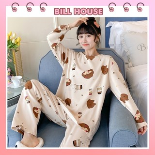 Đồ bộ nữ mặc nhà bộ ngủ dài tay dễ thương chất thun lạnh thu đông mỏng dịu