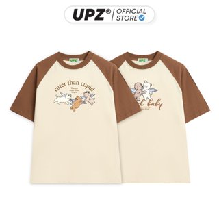 UPZ Áo Thun Cotton Raglan Unisex Nam Nữ Form Rộng In Hình Angel Baby/ Cupid