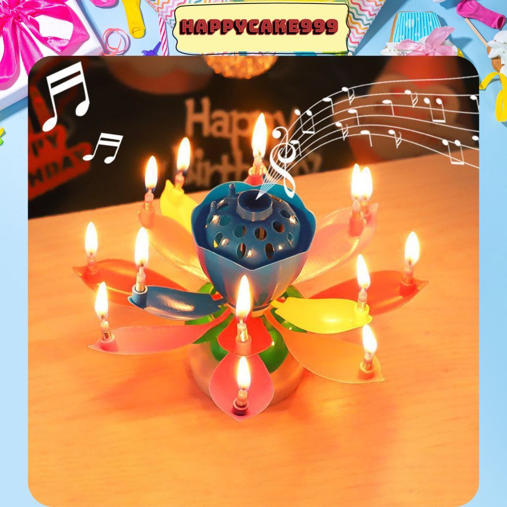 Nến Sinh Nhật Xoay Nở Hoa Phát Nhạc 2 Tầng - Nến Nở Hoa Phát Nhạc Chúc Mừng Sinh Nhât Tự Động