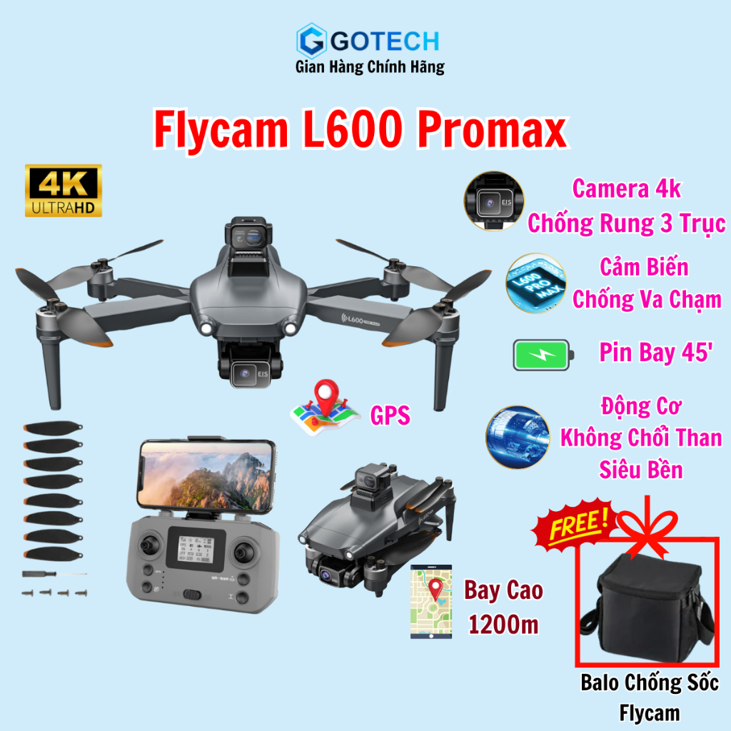 Playcam Mini L600 Pro Max Cảm Biến Tránh Vật Cản, Máy Bay Flycam 4k Camera Chống Rung, Bay Xa 3000m GPS Tự Động Quay Về | BigBuy360 - bigbuy360.vn